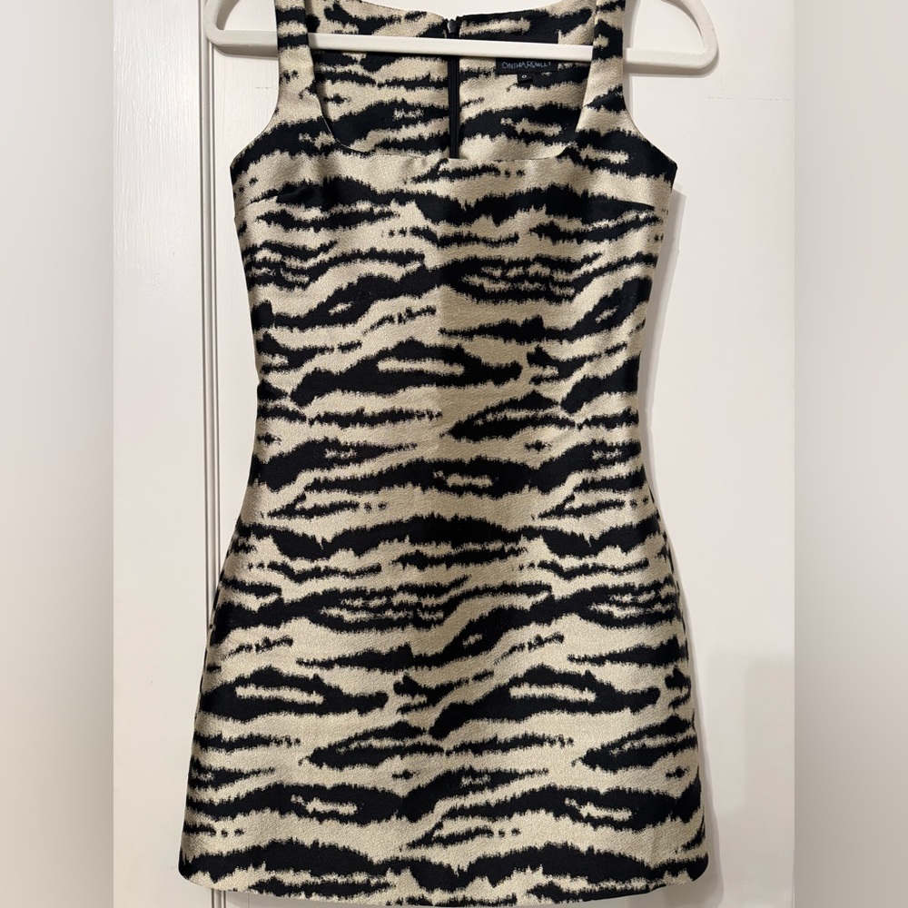 Cynthia Rowley Black and Cream Animal-Print Mini Dress